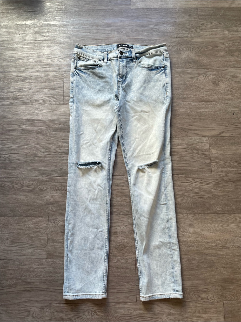 Men’s Light Blue Wash Denim RSQ Skinny Straight Jeans Size W30xL32 Distressed